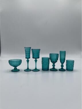 1/6 Scale Miniatures- Set of 7 - Kitchen Barware Glass Style, Decanter, Green